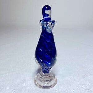 Glass Art Bottle or small vase hand-blown cobalt blue  clear